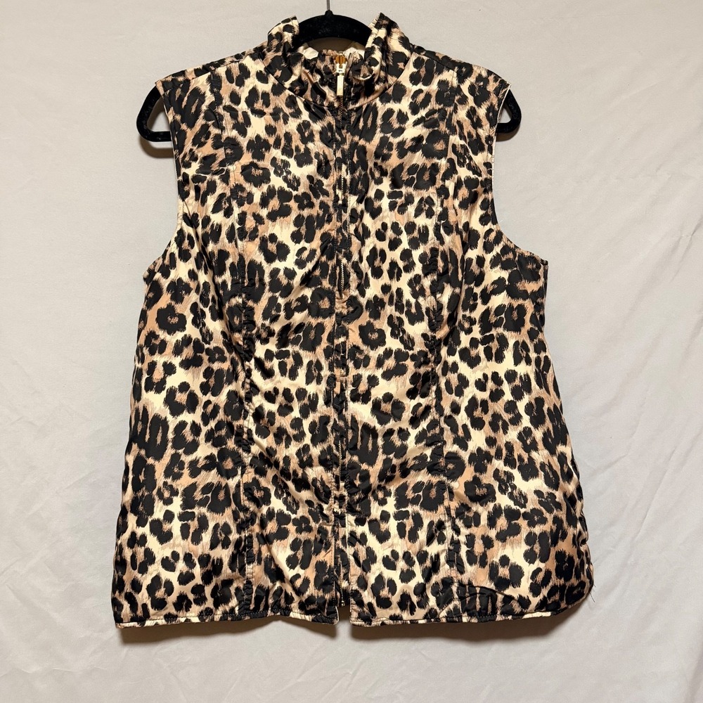 Charter Club Reversible Vest Leopard Print/Beige Soft Pockets Quilted Zip Sz XL - Picture 7 of 13